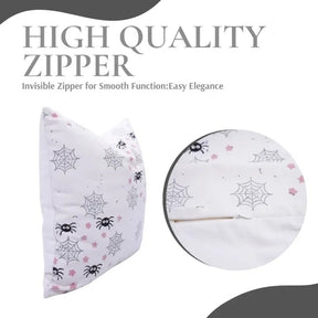 Hallowen Design  Handmade Block Print Thick Cotton White Pillow Cover -Spider Web