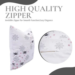 Hallowen Design  Handmade Block Print Thick Cotton White Pillow Cover -Spider Web