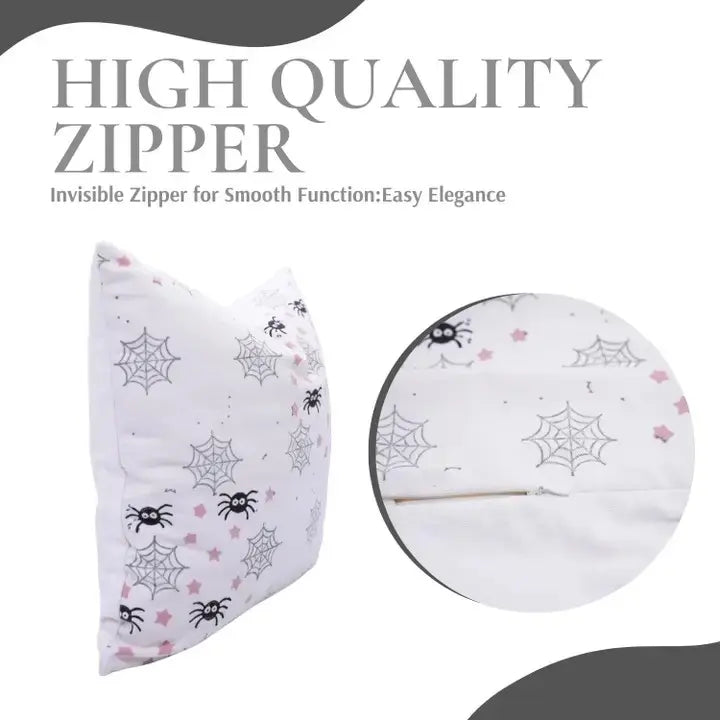 Hallowen Design  Handmade Block Print Thick Cotton White Pillow Cover -Spider Web