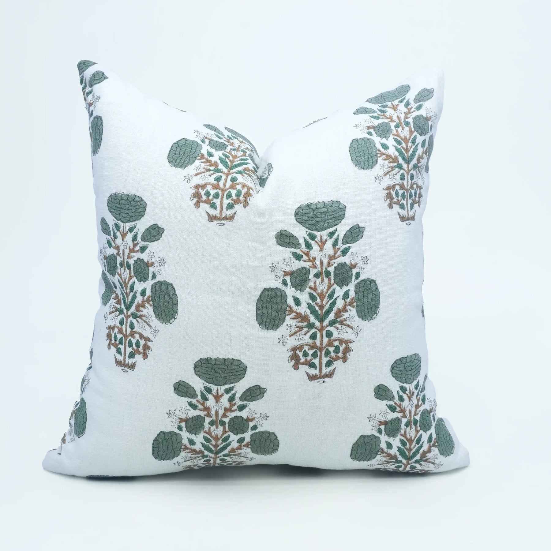 Handmade Block Print Pure White Linen Pillow Cover - Swadesh