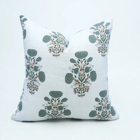 Handmade Block Print Pure White Linen Pillow Cover - Swadesh