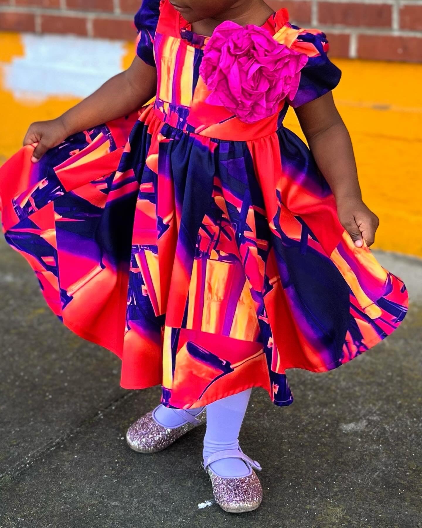 Umbrella Toddler Baby Doll Party Dress Orange Purple Party Dress