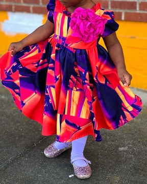 Umbrella Toddler Baby Doll Party Dress Orange Purple Party Dress