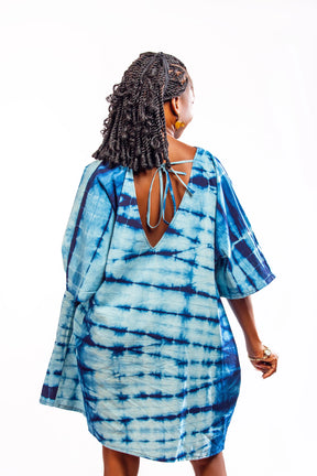 SÈDÈ Mini Kaftan Dress - Natural Indigo with Cowrie