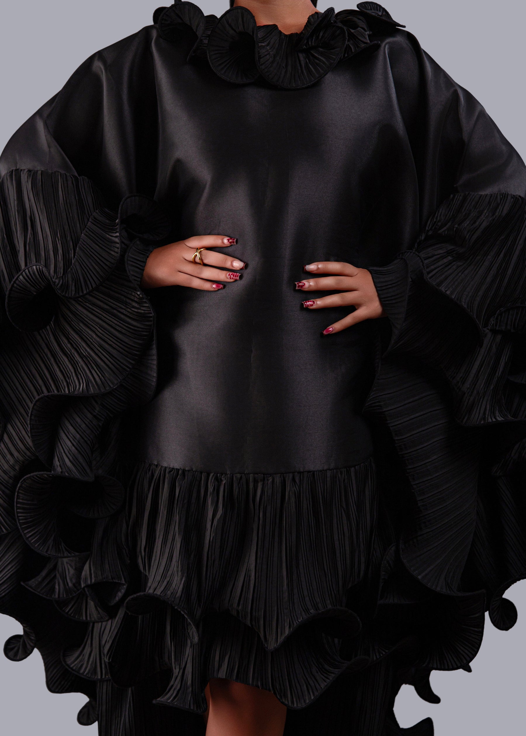 Kai Short Boubou silk frill Dress (black)
