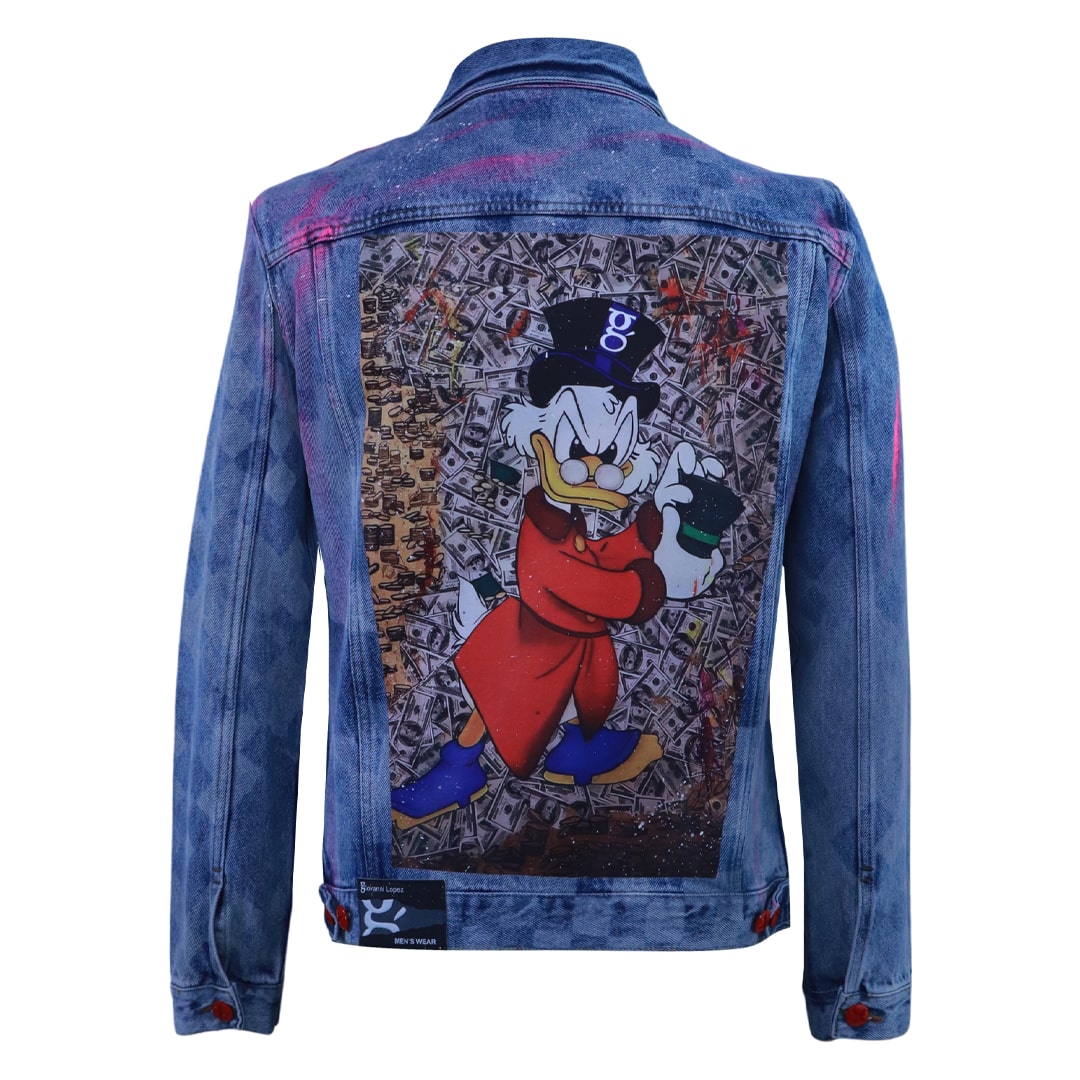 Blue denim jacket with cartoon print