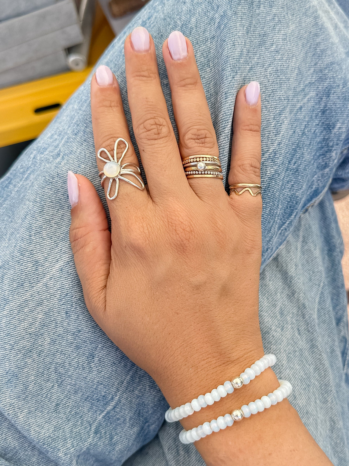 Sterling Opalite Daisy Ring