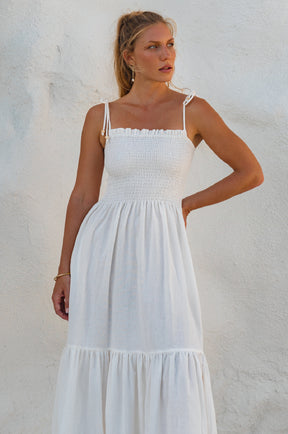 Paradiso Strappy Linen Midi Dress - Off White