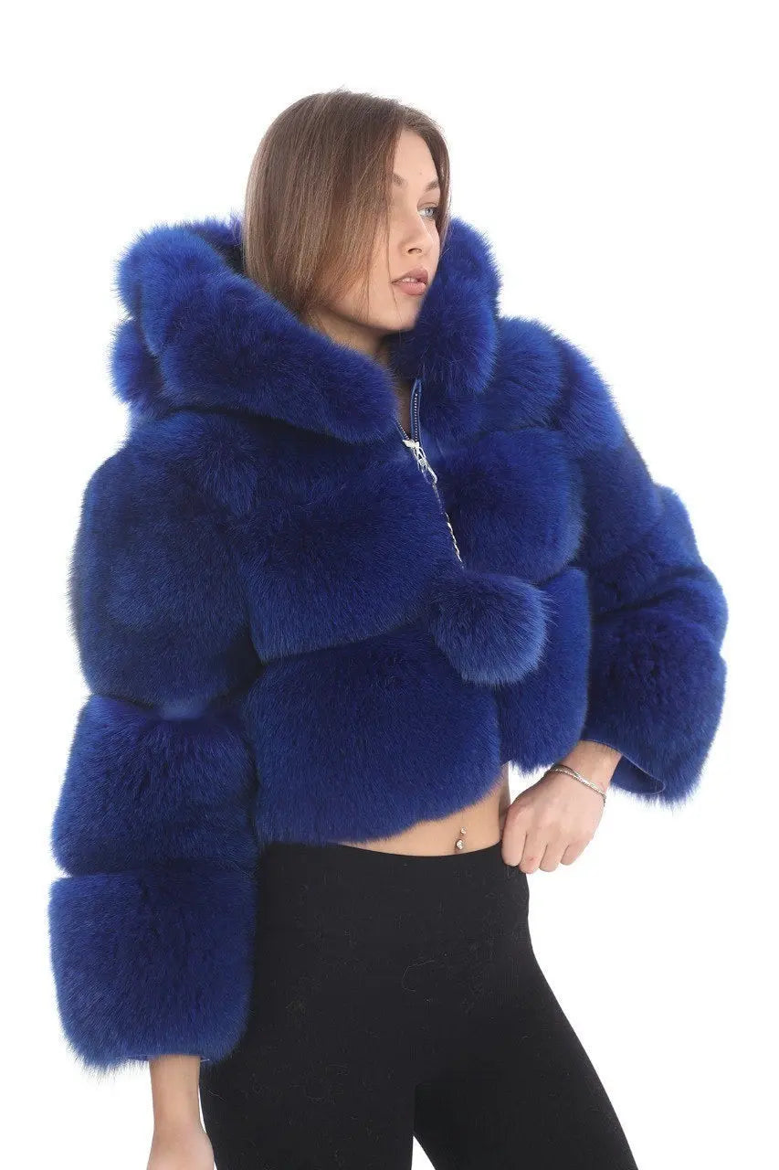 Electric Blue Fox Fur Jacket - Luxe Edition