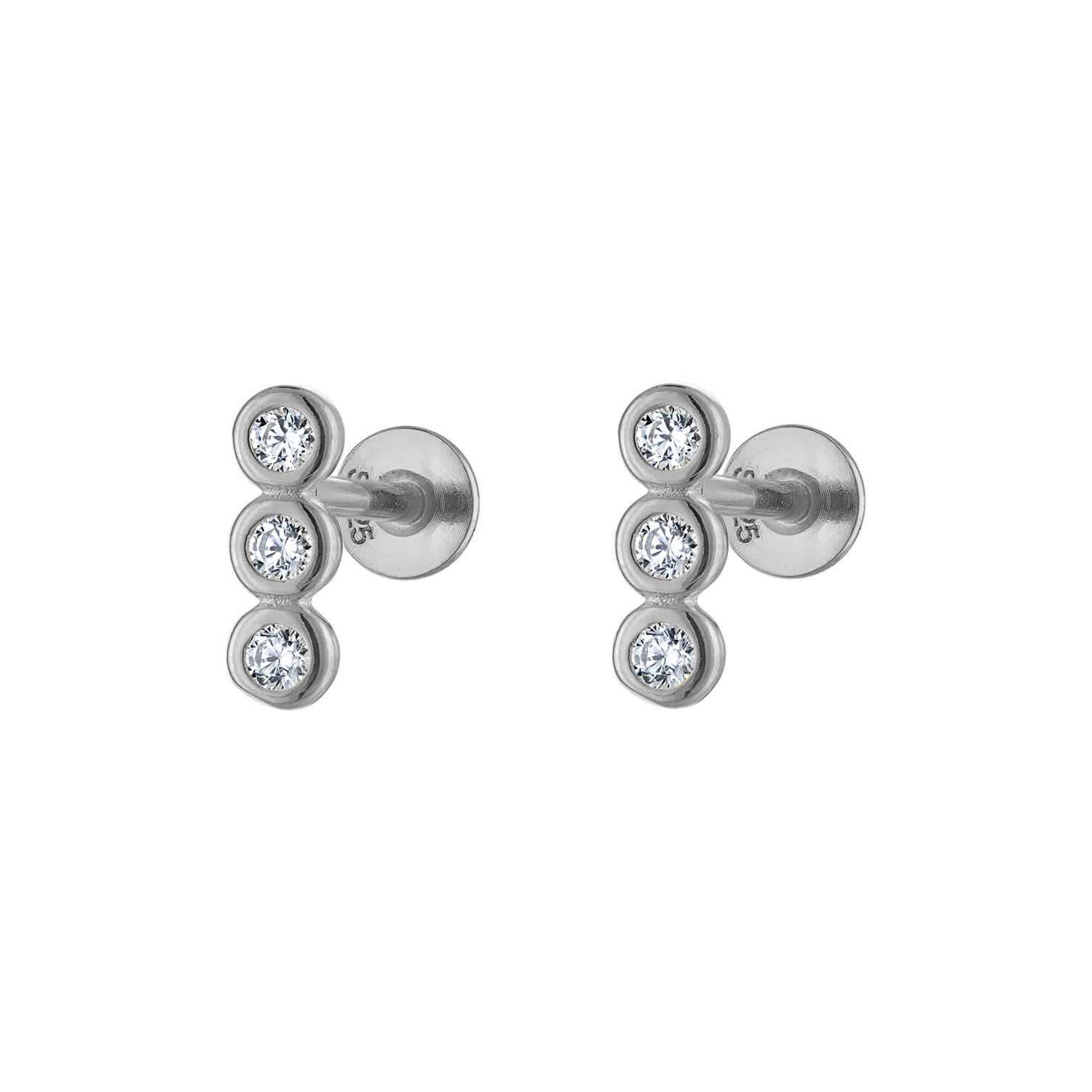 Triple Round Flatback Earring Stud Gold