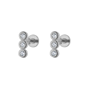 Triple Round Flatback Earring Stud Gold