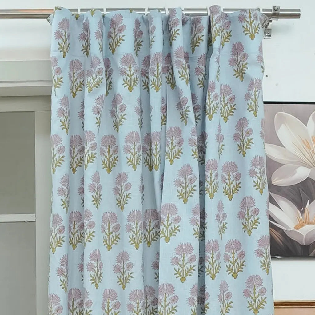 Juhi Boho Handmade Floral Block Print Linen Curtains