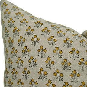 Luxury Block Print Boho Pure Linen Pillow Cover- Kesariya