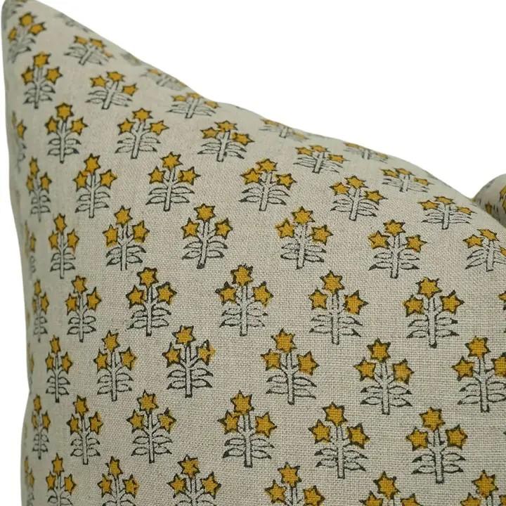 Luxury Block Print Boho Pure Linen Pillow Cover- Kesariya