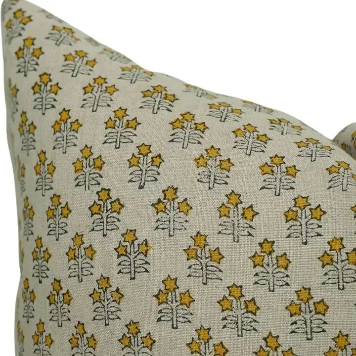 Luxury Block Print Boho Pure Linen Pillow Cover- Kesariya