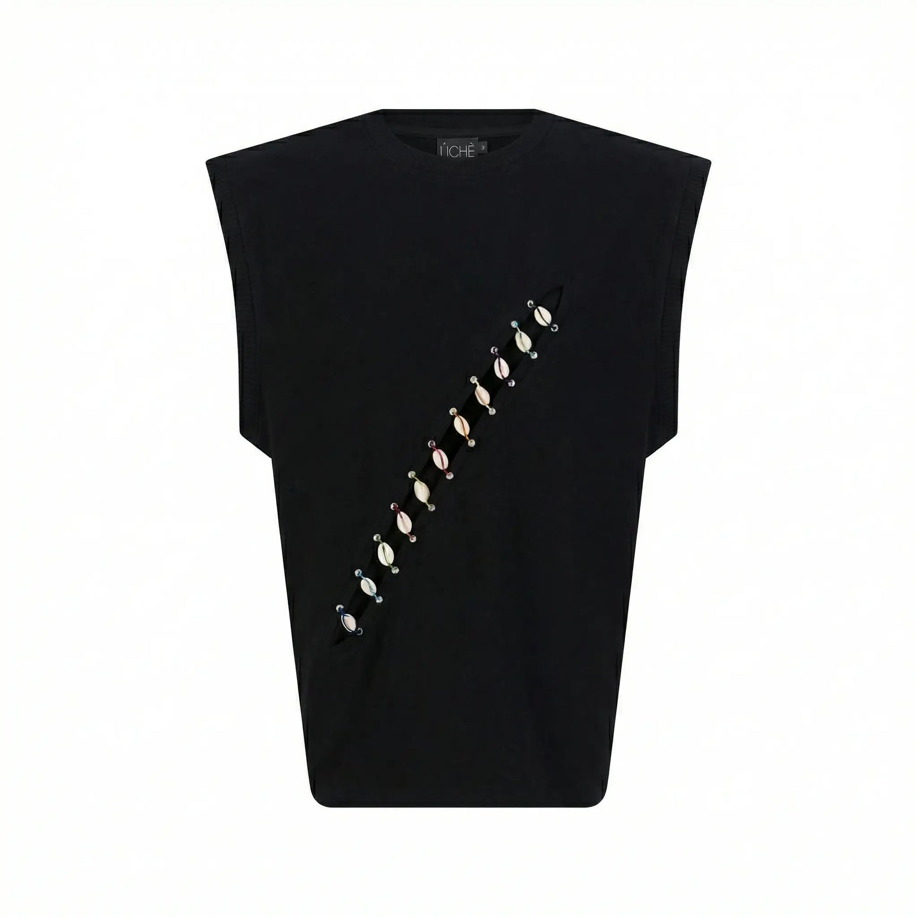 Cowrie Shell Embellished Sleeveless Shirt