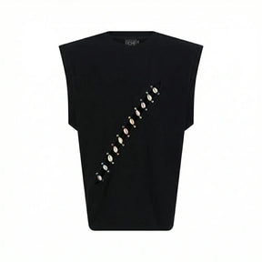 Cowrie Shell Embellished Sleeveless Shirt