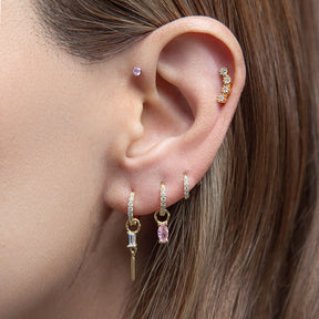 Gold Pavé Six Mm Huggie Hoop Earring