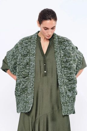 Dayana Alpaca Fringe Poncho | Olive Melange
