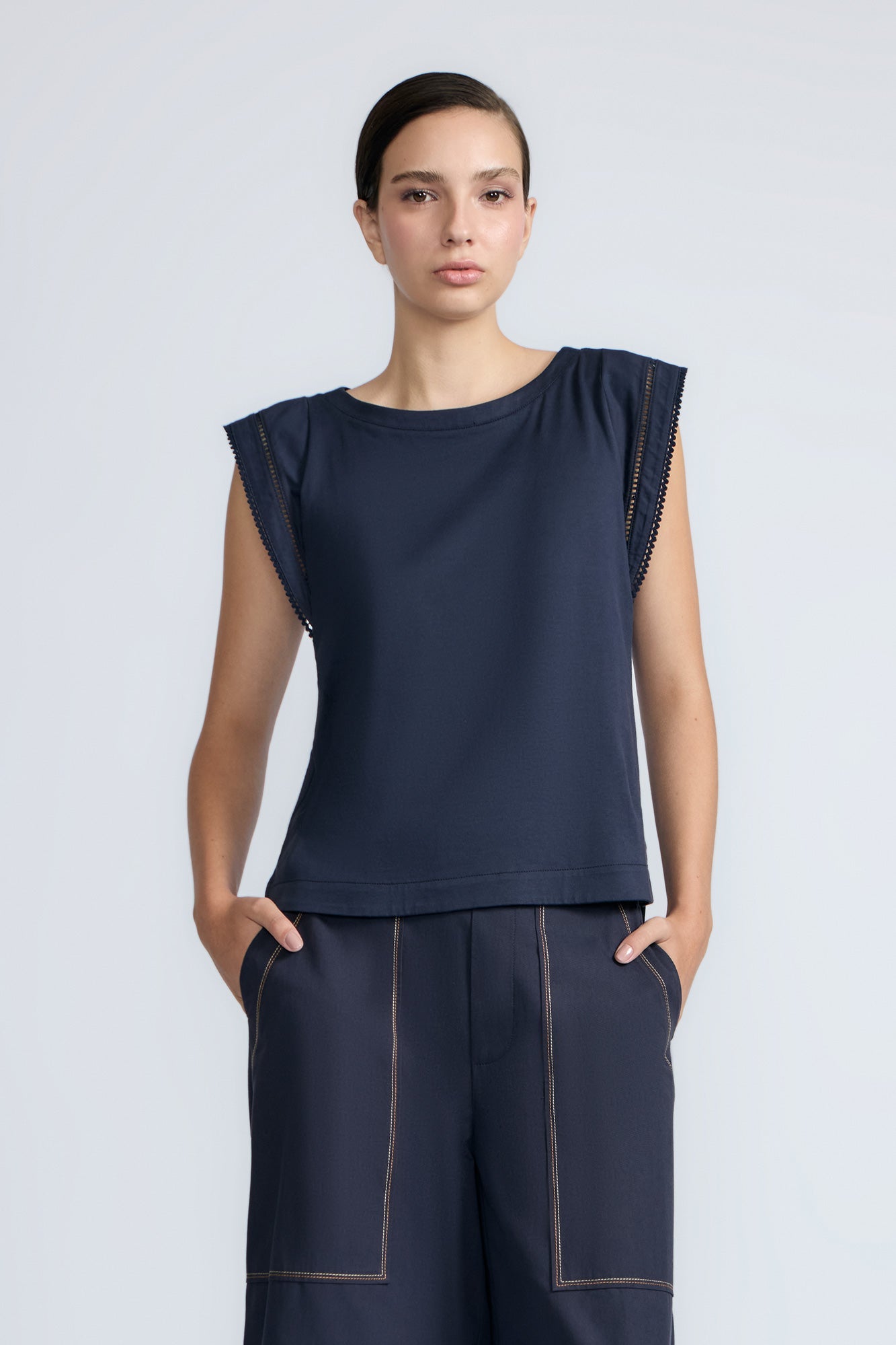 Regina Pima Cotton Knit Top | Navy
