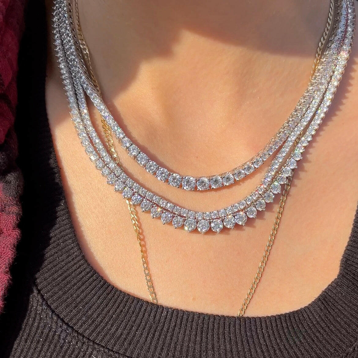 THE “JAIMIE” 4 PRONG GRADUATED TENNIS NECKLACE