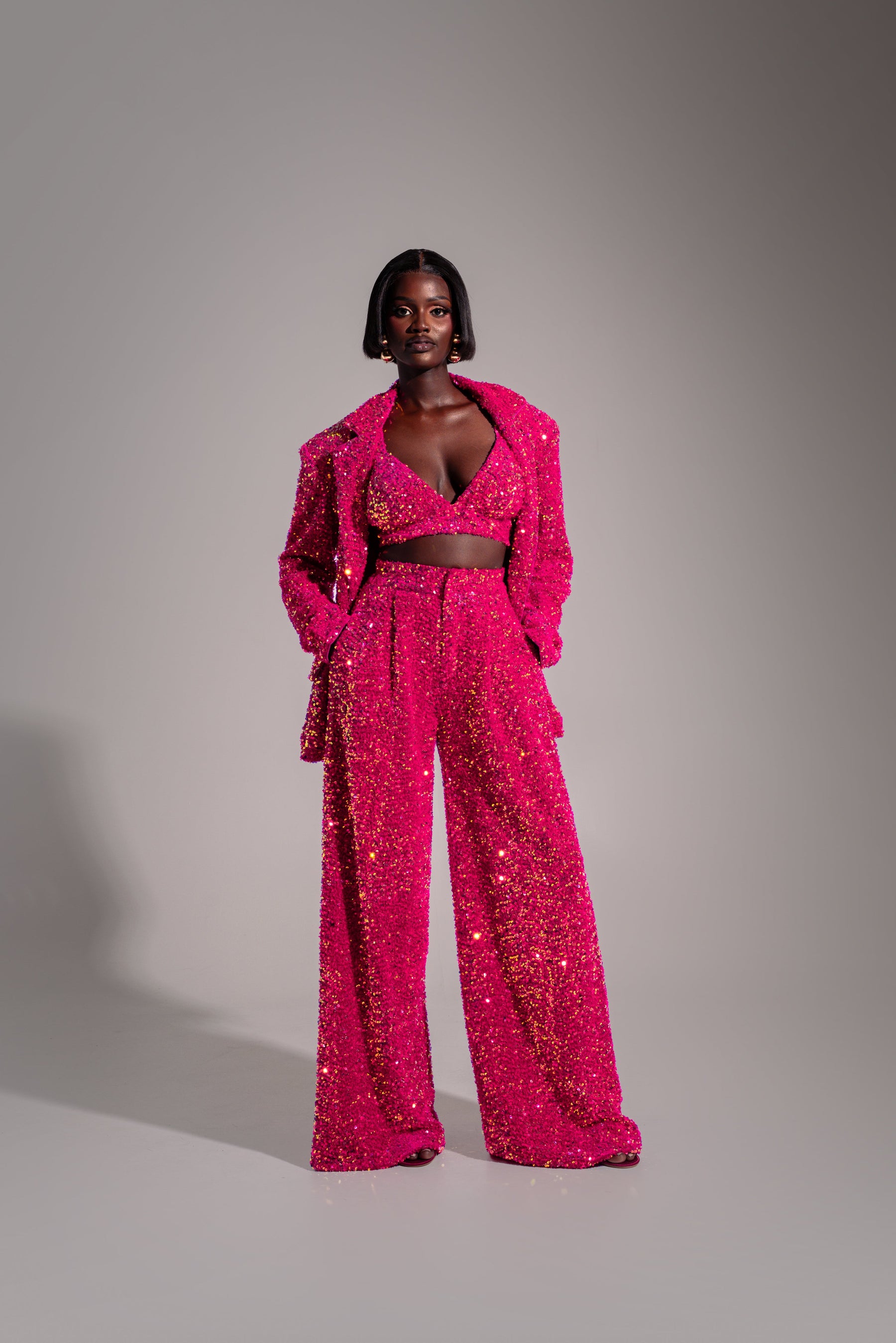 LIZA Sequin Pants in PINK SPINEL