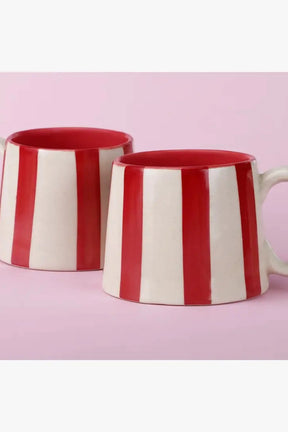 Ceramic Red Stripe Coffee Cup- 220ml (set Of 2)