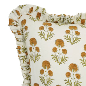 Handmade Floral Design Thick Cotton White Frill Pillow Cover - Rishi