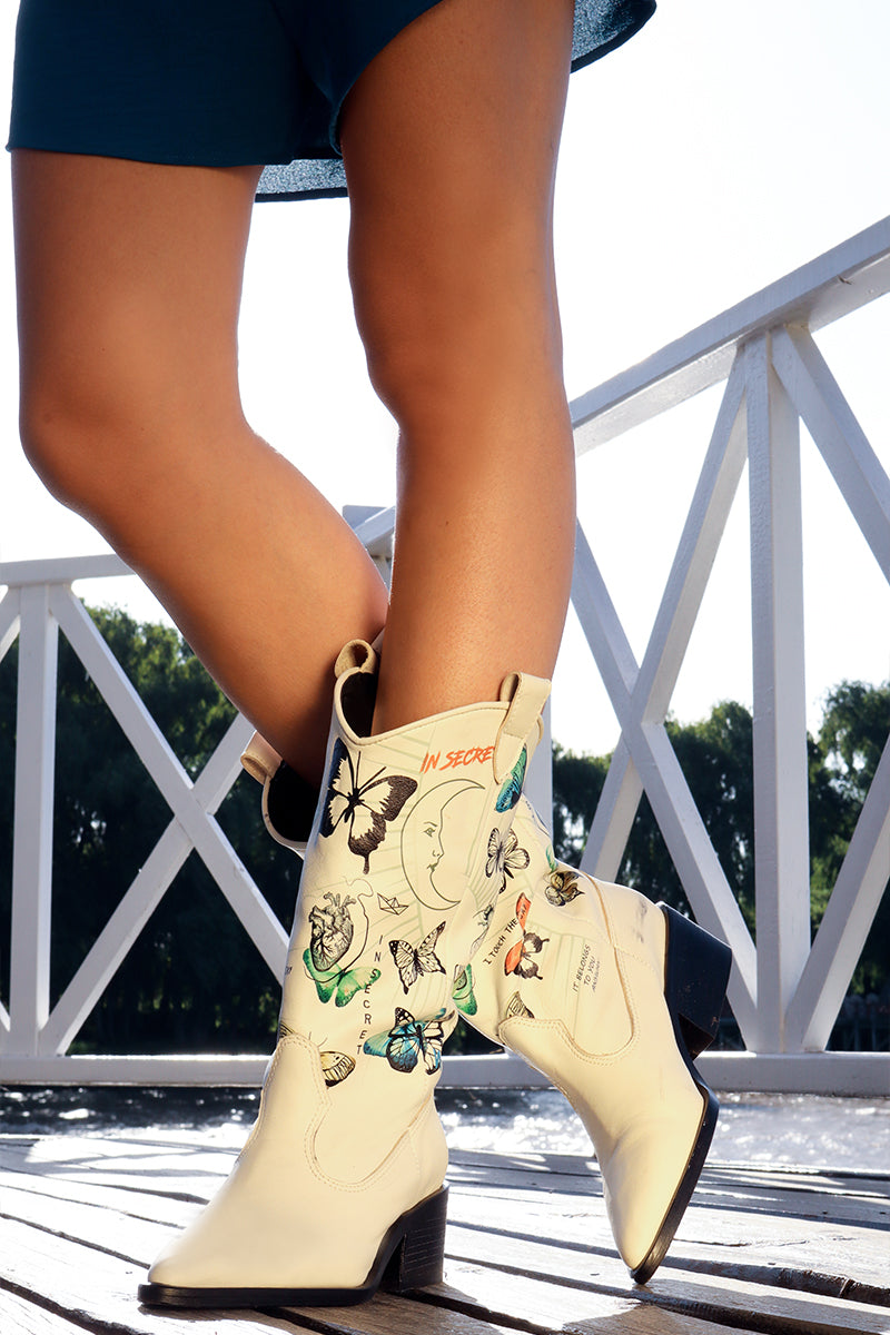 Evalu3 Tattoo Print Texan Booties