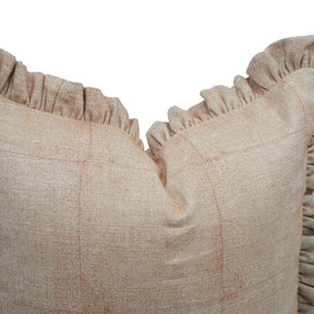Handmade Block Print Thick Linen Pillow Cover with Frill Edge - Solid