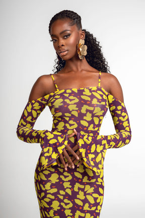 SAKI OFF SHOULDER MAXI MESH DRESS