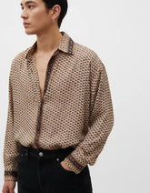 Embossed Botanical Long Sleeve Crepe Shirt