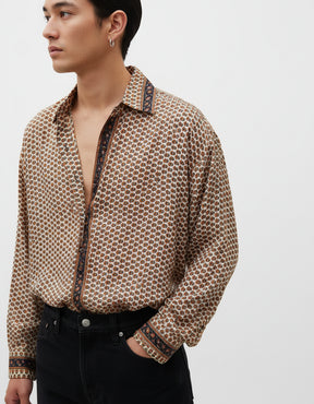 Embossed Botanical Long Sleeve Crepe Shirt