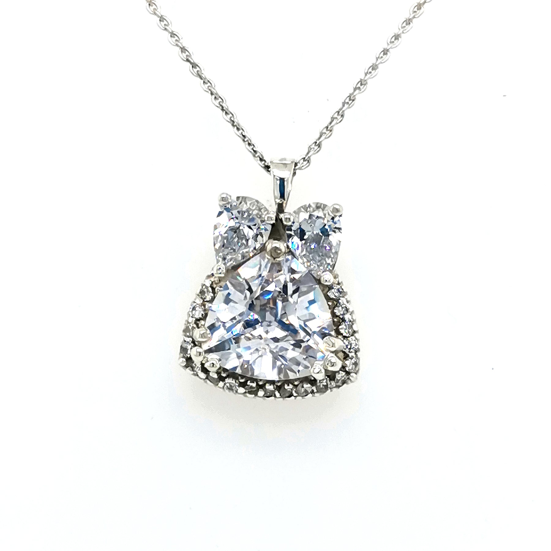 Sterling Silver Trillion & Pear Cut Silver Necklace