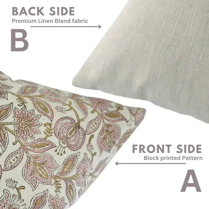 Natural Block Print Linen Blend Pillow Cover - Custard Apple