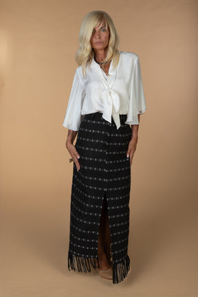 AMINA, BW Kente pencil skirt with front slit