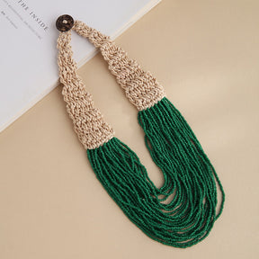 Fashionable retro ethnic style exaggerated style hand woven 30 layer wax rope rice bead necklace for women