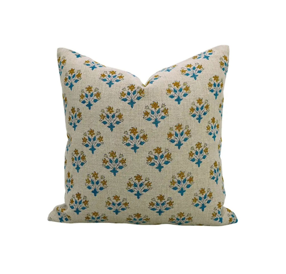 Elegant Handcrafted Block Print Boho Thick Linen Pillow Cover- Diwali Flower