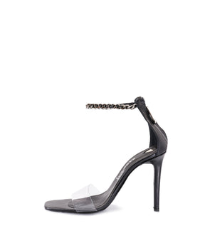 Chic Black Heeled Sandals with Chain Bracelet Ginebra