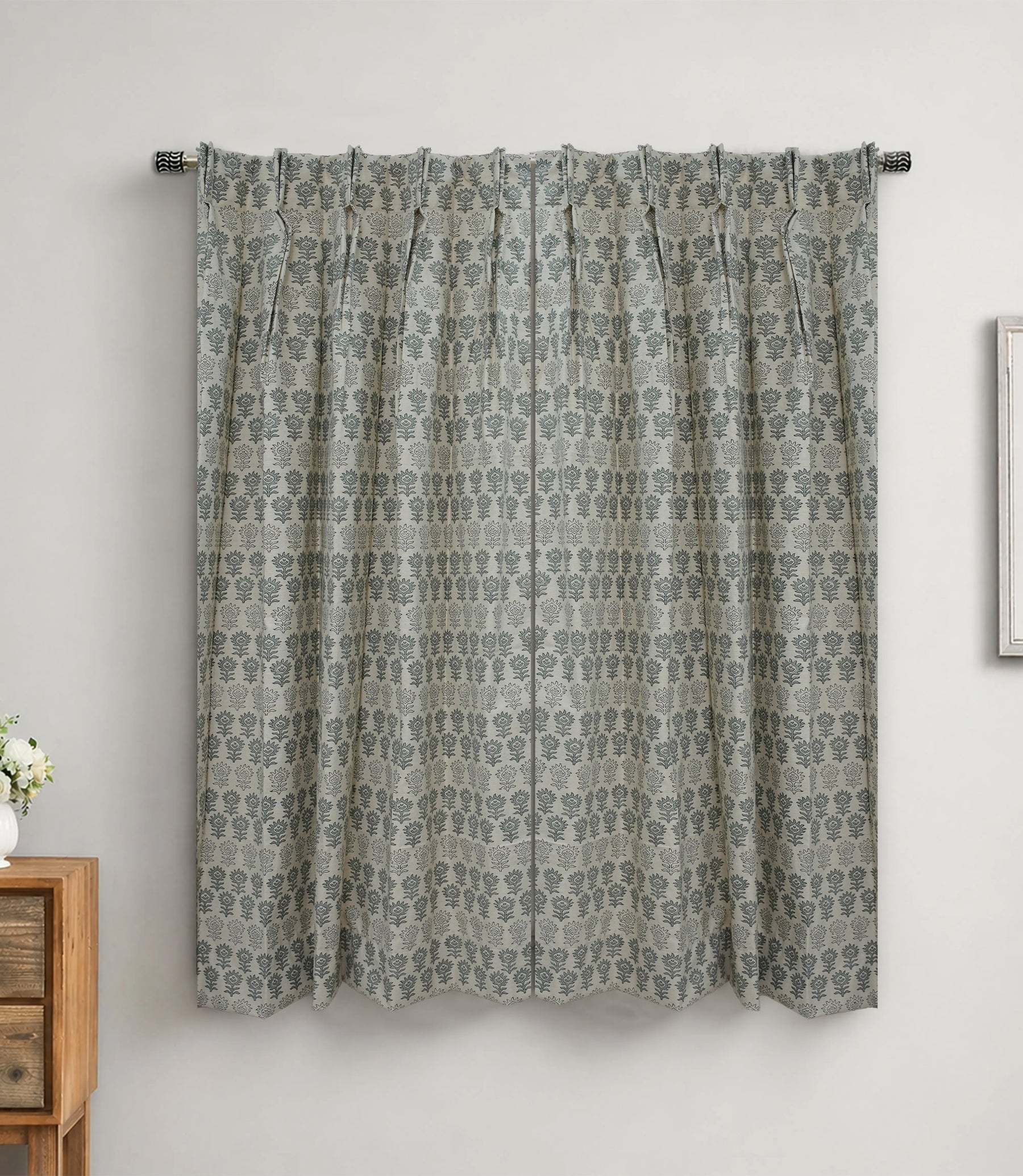Surajmuki Artisan Floral Block Print Linen Curtains