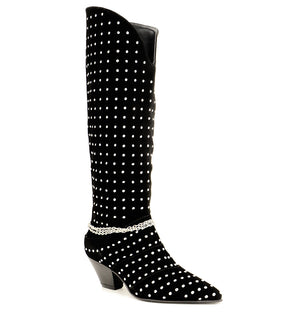 Chic Rhinestone Suede Black Boots Natu