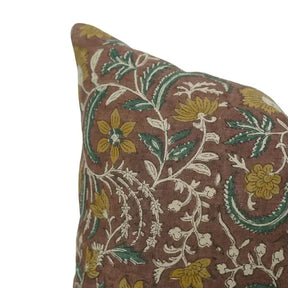 Floral Hand Block Print Boho Pure Linen Pillow Cover- Kundanvan
