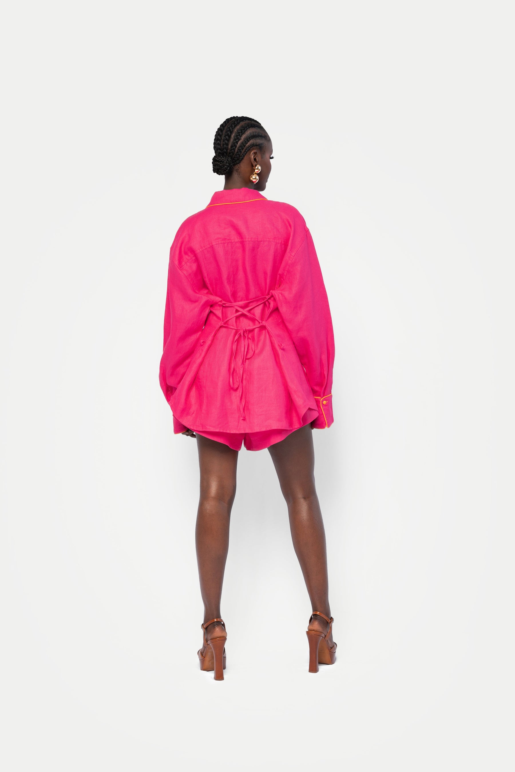 Linen LILY Wide Leg Shorts in Pink