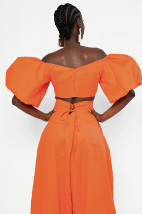 Linen KIARA Wide Leg Pants in Orange