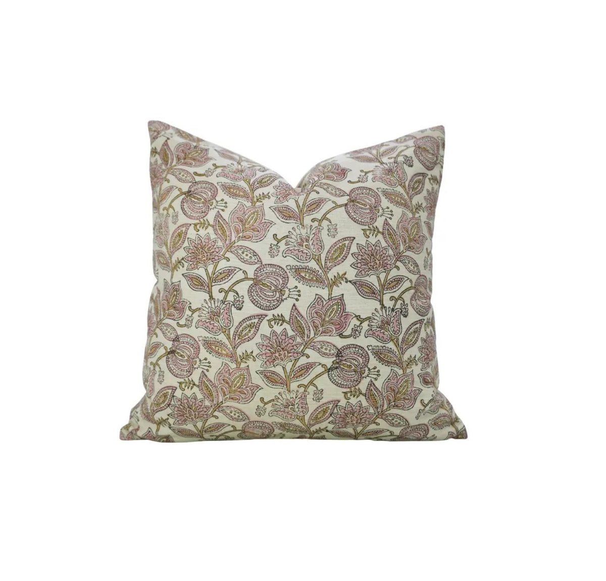 Natural Block Print Linen Blend Pillow Cover - Custard Apple