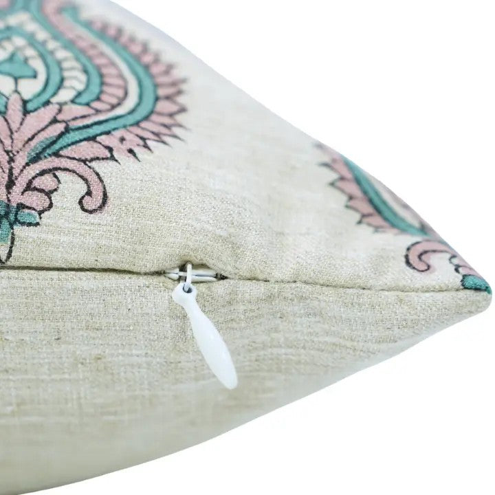 Bold Style Block Print Linen Blend Pillow Cover - Uday