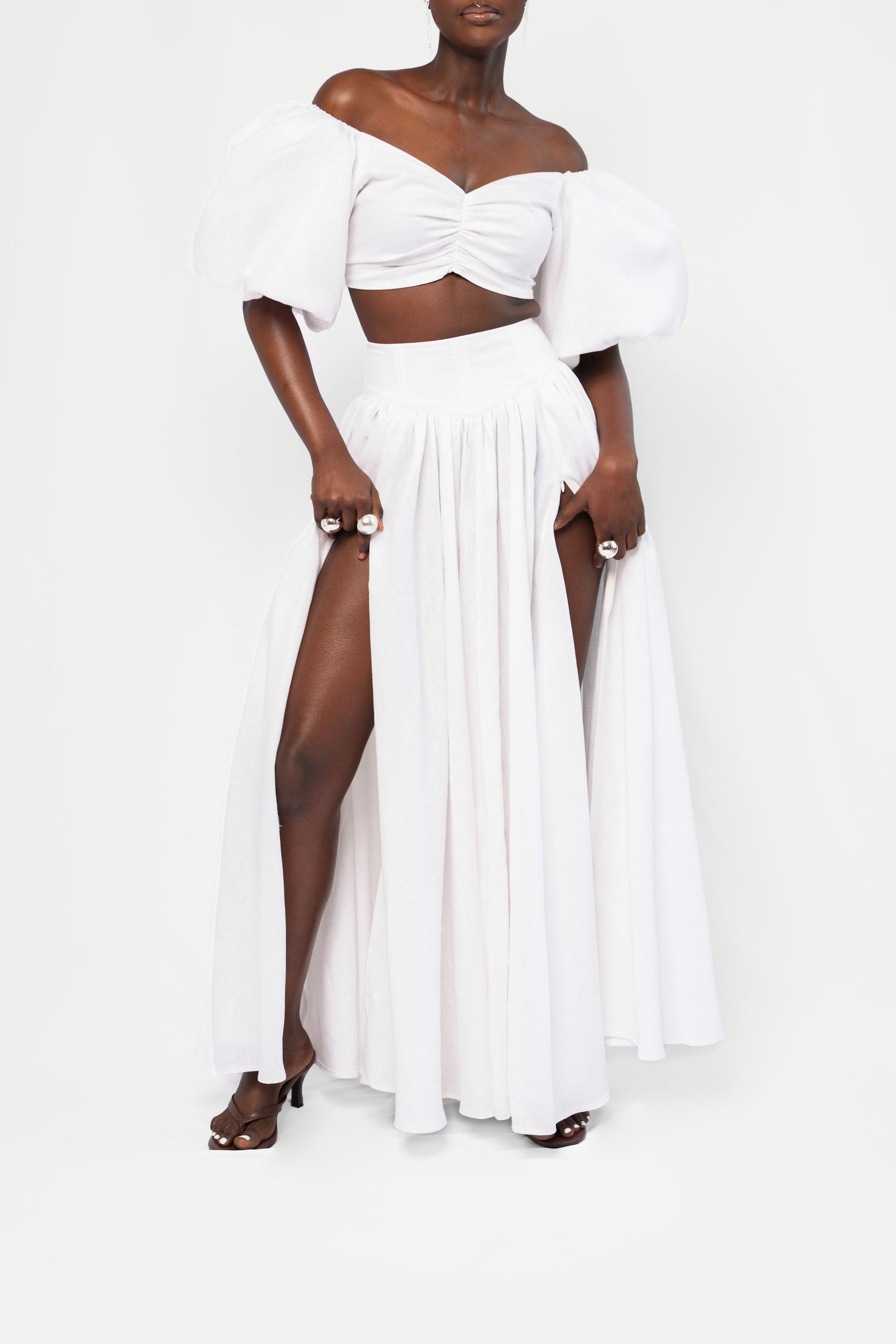 Linen DANI Maxi skirt in White