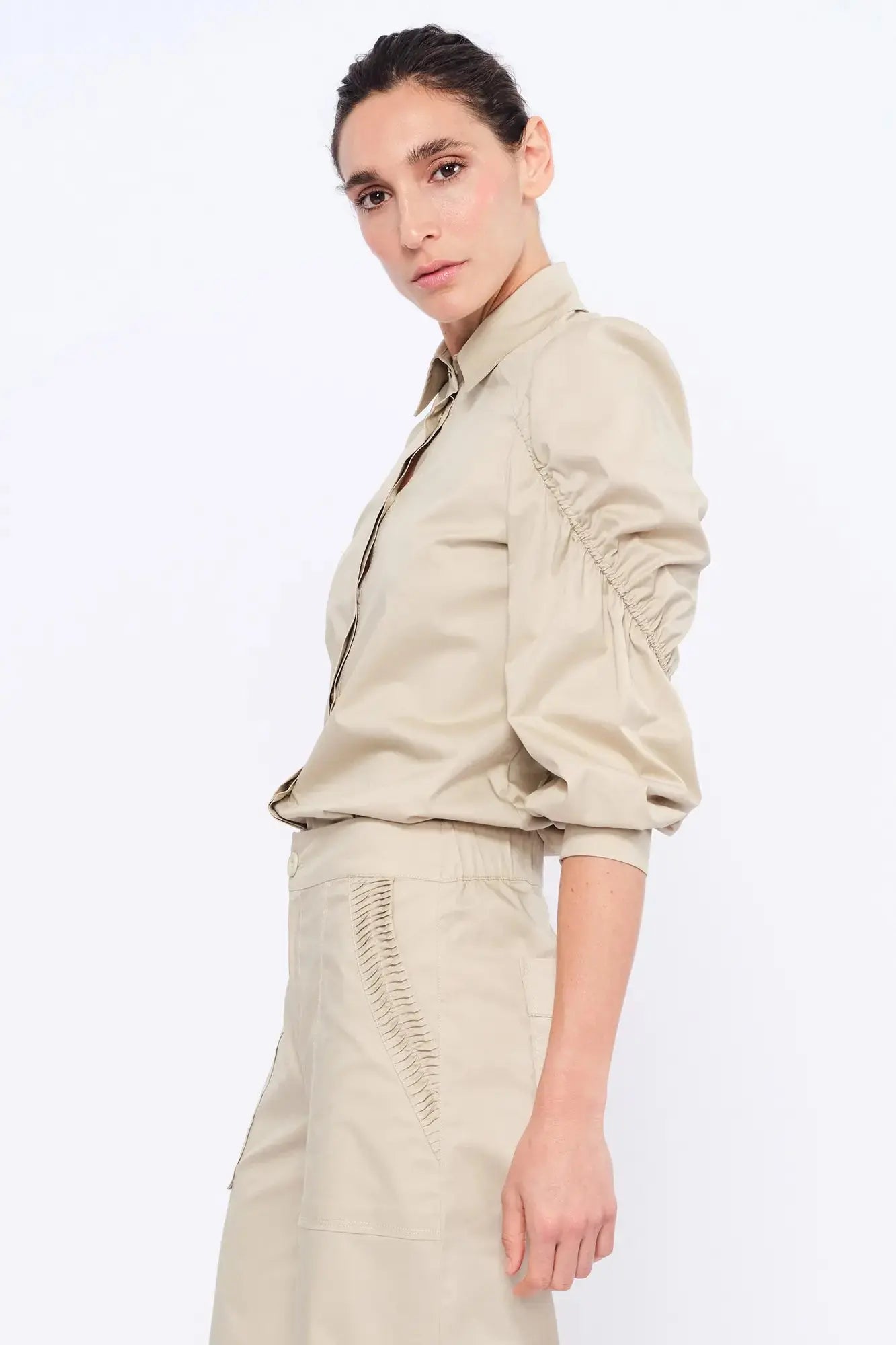 Bimba Puff Sleeve Stretch Cotton Blouse