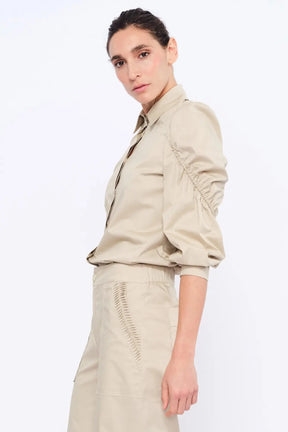 Bimba Puff Sleeve Stretch Cotton Blouse