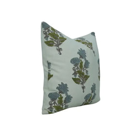 Floral Hand Block Print Boho Thick Cotton White Pillow Cover- Abhishek